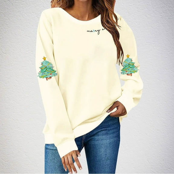 Yteetum Sweatshirts for Women Christmas Printed Oversized Crewneck Fleece Lining Pullover Hoodless Sweatshirts Tops Womens Casual Christmas Print Round Neck Loose Long Sleeve Sweatshirts Fall