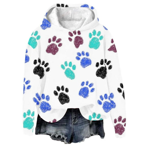 Yteetum Sweatshirts for Women Cute Dog Paw Graphic Print Crewneck Long Sleeve Sweatshirt Tops Womens Casual Solid Round Neck Lightweight Loose Soft Fall Winter Pullover Hoodless Sweatshirt