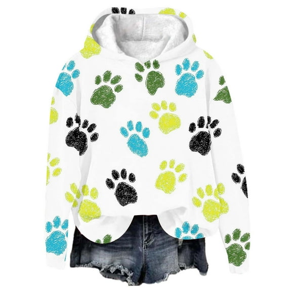 Yteetum Sweatshirts for Women Cute Dog Paw Graphic Print Crewneck Long Sleeve Sweatshirt Tops Womens Casual Solid Round Neck Lightweight Loose Soft Fall Winter Pullover Hoodless Sweatshirt