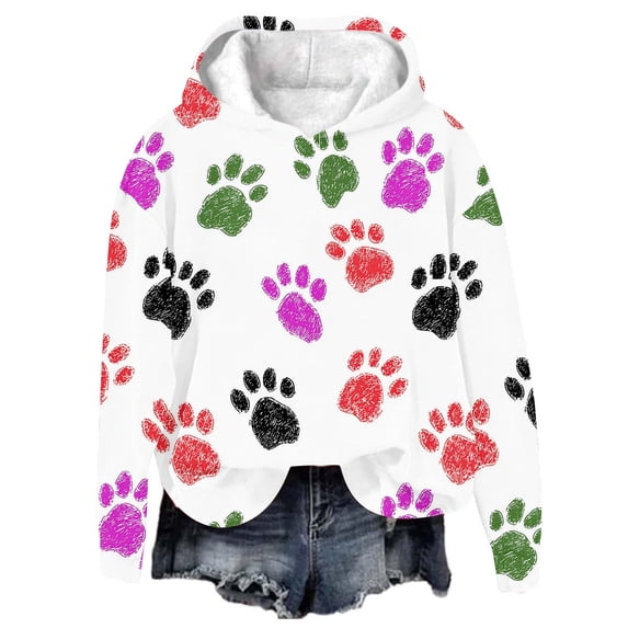 Yteetum Sweatshirts for Women Cute Dog Paw Graphic Print Crewneck Long Sleeve Sweatshirt Tops Womens Casual Solid Round Neck Lightweight Loose Soft Fall Winter Pullover Hoodless Sweatshirt