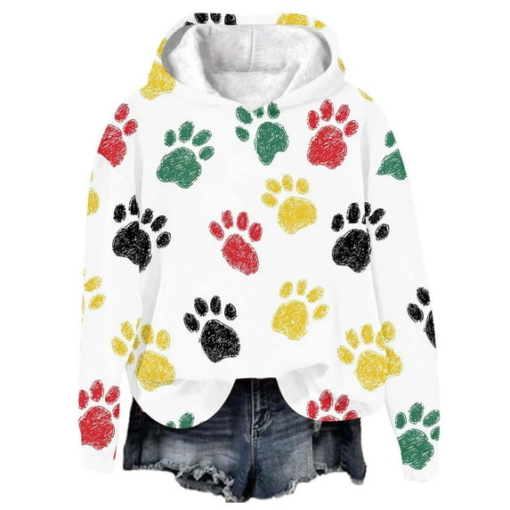 Yteetum Sweatshirts for Women Cute Dog Paw Graphic Print Crewneck Long Sleeve Sweatshirt Tops Womens Casual Solid Round Neck Lightweight Loose Soft Fall Winter Pullover Hoodless Sweatshirt