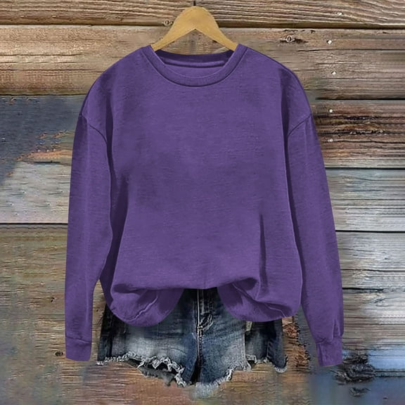 Yteetum Sweatshirts for Women Oversize Loose Fitting Crewneck Hoodless Sweatshirts Tops Womens Casual Solid Color Round Neck Lightweight Comfort Long Sleeve Sweatshirts Outerwear Fall Winter
