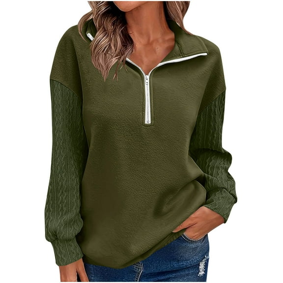 Yteetum Sweatshirts for Women Oversized 1/4 Zipper V-neck Knitted Pullover Sweatshirts Jackets Outerwear Womens Casual Solid Quarter Zipper Lightweight Loose Fits Long Sleeve Hoodless Sweatshirts Top