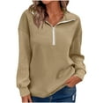 thumbnail image 1 of Yteetum Sweatshirts for Women Oversized 1/4 Zipper V-neck Knitted Pullover Sweatshirts Jackets Outerwear Womens Casual Solid Quarter Zipper Lightweight Loose Fits Long Sleeve Hoodless Sweatshirts Top, 1 of 7