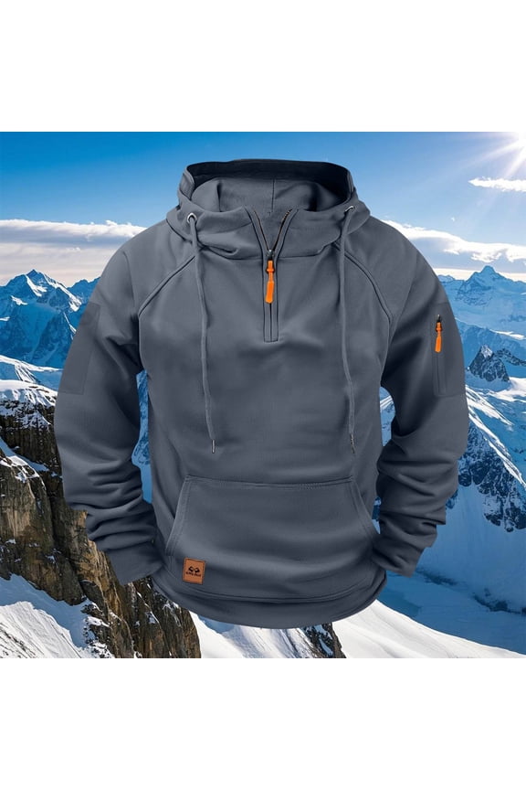 Tactical Hoodies for Men Half Zip Drop-Shoulder Pullover Cargo Hooded Sweatshirts Sports Jackets Mens Casual Solid Vintage Quarter Zip Loose Long Sleeve Pocket Workout Hooded Sweatshirt Coats