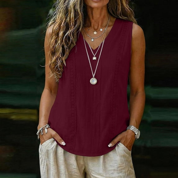 Yteetum Tank Tops for Women Summer Sleeveless V Neck Shirts Womens Casual Solid Loose Lightweight Comfy Tarvel Vacation Tanks