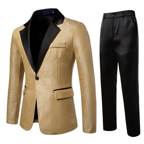 Yteetum Tuxedo Suits for Men 2PC Lapel Single Breasted Button Printed Dress Suit Sets Men's Turndown Regular Fits Floral Print Blazers and Pant 2 Piece Set Wedding Business Performance Prom Dress Set