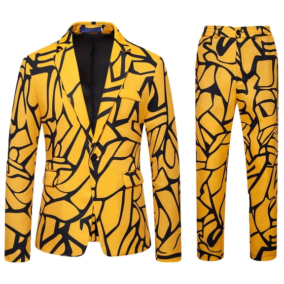 Yteetum Tuxedo Suits for Men 2PC Lapel Single Breasted Button Printed Dress Suit Sets Men's Turndown Regular Fits Floral Print Blazers and Pant 2 Piece Set Wedding Business Performance Prom Dress Set
