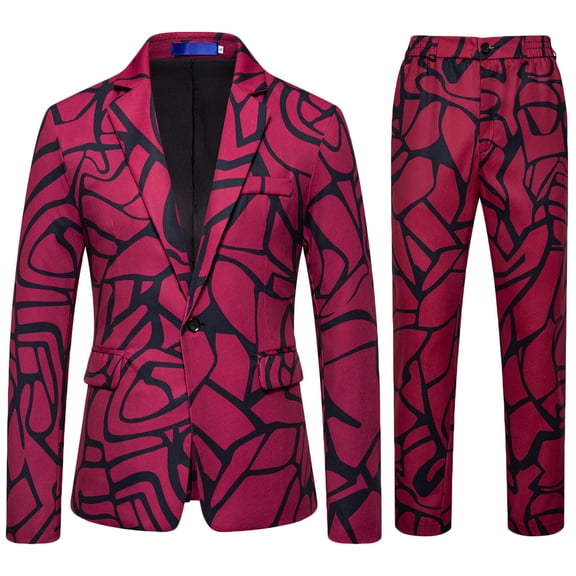 Yteetum Tuxedo Suits for Men 2PC Lapel Single Breasted Button Printed Dress Suit Sets Men's Turndown Regular Fits Floral Print Blazers and Pant 2 Piece Set Wedding Business Performance Prom Dress Set