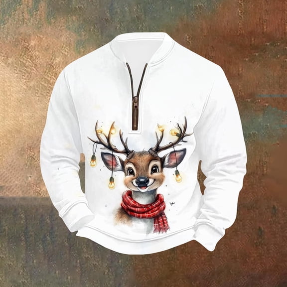 Yteetum Ugly Christmas Sweatshirts for Men Oversized Quarter Zip Stand Collar Pullover Hoodless Sweatshirts Mens Casual 1/4 Zipper Vintage Xmas Graphic Print Long Sleeve Sweatshirts Christmas Gift