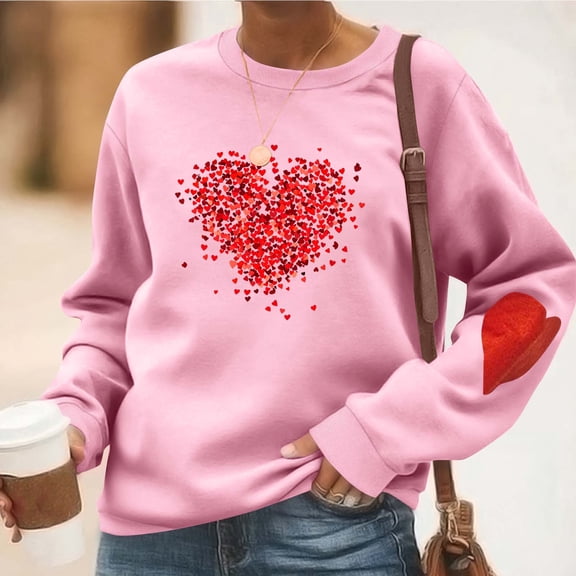 Yteetum Valentine Gifts Sweatshirts for Women Oversized Crewneck Valentine's Day Heart Graphic Print Hoodless Sweatshirt Womens Casual Plus Size Round Neck Loose Comfy Sweatshirt Fall Spring Clothes