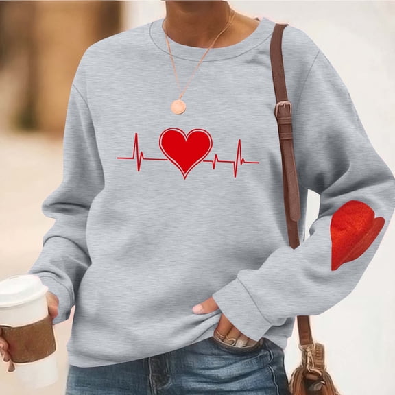 Yteetum Valentine Gifts Sweatshirts for Women Oversized Crewneck Valentine's Day Heart Graphic Print Hoodless Sweatshirt Womens Casual Plus Size Round Neck Loose Comfy Sweatshirt Fall Spring Clothes