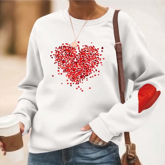 Yteetum Valentine Gifts Sweatshirts for Women Oversized Crewneck Valentine's Day Heart Graphic Print Hoodless Sweatshirt Womens Casual Plus Size Round Neck Loose Comfy Sweatshirt Fall Spring Clothes