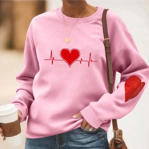Yteetum Valentine Gifts Sweatshirts for Women Oversized Crewneck Valentine's Day Heart Graphic Print Hoodless Sweatshirt Womens Casual Plus Size Round Neck Loose Comfy Sweatshirt Fall Spring Clothes