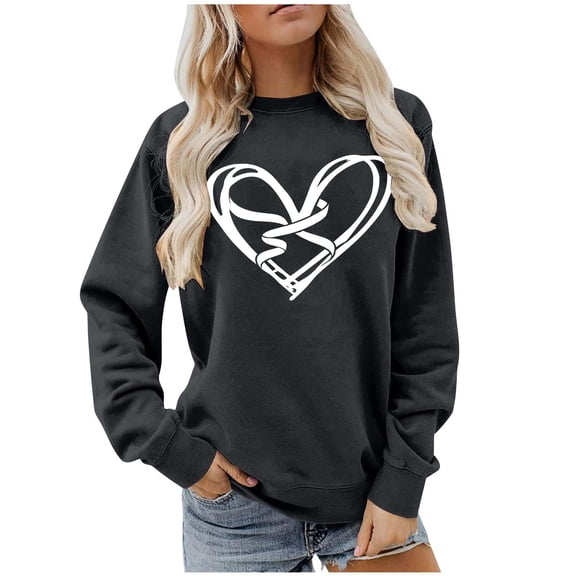 Yteetum Valentine Gifts Women's Valentine's Day Sweatshirts Plus Size Crewneck Heart Graphic Print Hoodless Sweatshirt Womens Casual Oversized Round Neck Loose Comfy Sweatshirt Fall Spring Clothes
