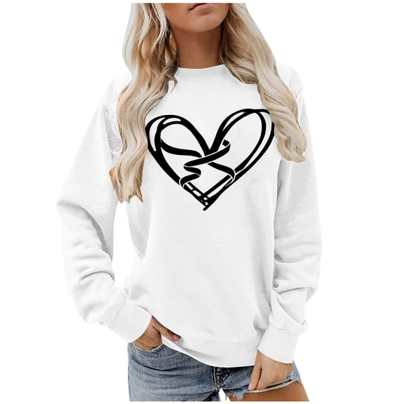 Yteetum Valentine Gifts Women's Valentine's Day Sweatshirts Plus Size Crewneck Heart Graphic Print Hoodless Sweatshirt Womens Casual Oversized Round Neck Loose Comfy Sweatshirt Fall Spring Clothes
