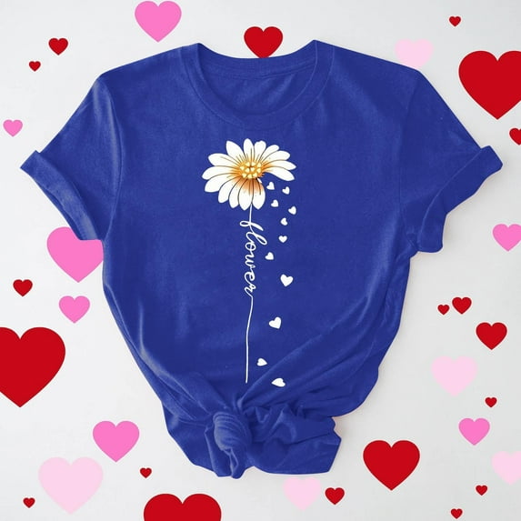 Yteetum Valentine Gifts Women's Valentine's Day T Shirts Oversized Crewneck Valentines Graphic Print Short Sleeve Shirt Womens Casual Solid Round Neck Plus Size Loose Fits Tee Top Summer Clothes