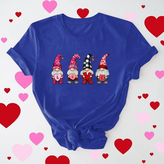 Yteetum Valentine Gifts Women's Valentine's Day T Shirts Oversized Crewneck Valentines Graphic Print Short Sleeve Shirt Womens Casual Solid Round Neck Plus Size Loose Fits Tee Top Summer Clothes