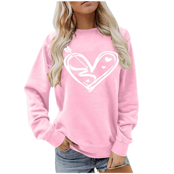 Yteetum Valentine's Day Sweatshirts for Women Oversized Crewneck Valentines Heart Graphic Print Sweatshirt Womens Casual Plus Size Round Neck Loose Comfy Sweatshirt Fall Spring Clothes Valentine Gift