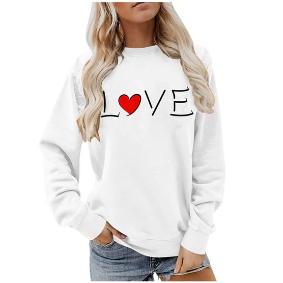 Yteetum Valentine's Day Sweatshirts for Women Oversized Crewneck Valentines Heart Graphic Print Sweatshirt Womens Casual Plus Size Round Neck Loose Comfy Sweatshirt Fall Spring Clothes Valentine Gift