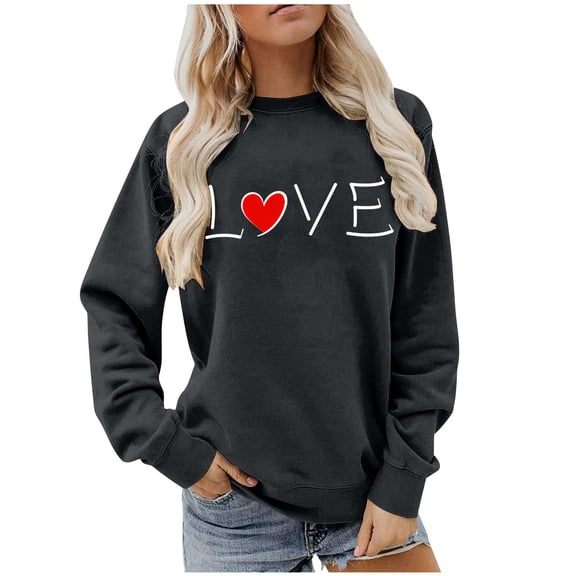 Yteetum Valentine's Day Sweatshirts for Women Oversized Crewneck Valentines Heart Graphic Print Sweatshirt Womens Casual Plus Size Round Neck Loose Comfy Sweatshirt Fall Spring Clothes Valentine Gift