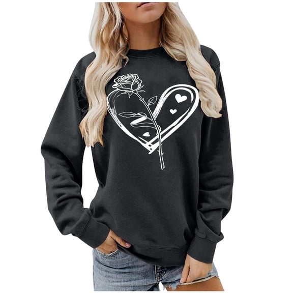 Yteetum Valentine's Day Sweatshirts for Women Oversized Crewneck Valentines Heart Graphic Print Sweatshirt Womens Casual Plus Size Round Neck Loose Comfy Sweatshirt Fall Spring Clothes Valentine Gift
