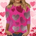 thumbnail image 1 of Yteetum Valentines 3/4 Sleeve Tops for Women Oversized Crewneck Valentine's Day Graphic Printed Short Sleeve T Shirt Womens Casual Round Neck Loose Comfy Loves Heart Print Three Quarter Sleeve Shirts, 1 of 6