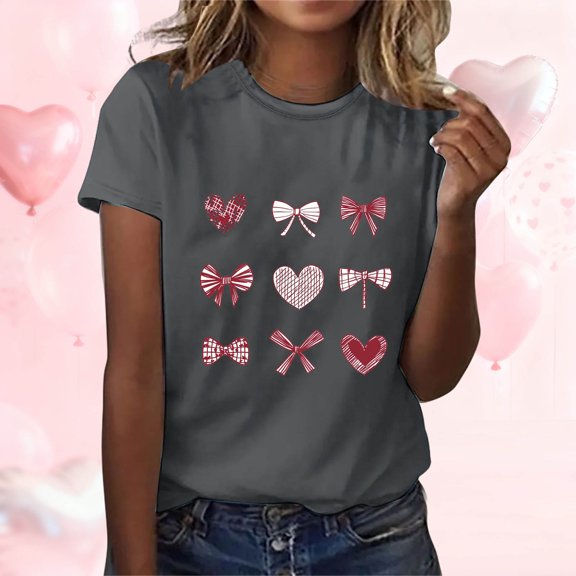 Yteetum Valentines Gift Valentine Shirts for Women Oversized Crewneck Valentine's Day Graphic Print Short Sleeve T Shirts Pullover Top Womens Casual Round Neck Plus Size Loose Comfy Summer Tee Shirts