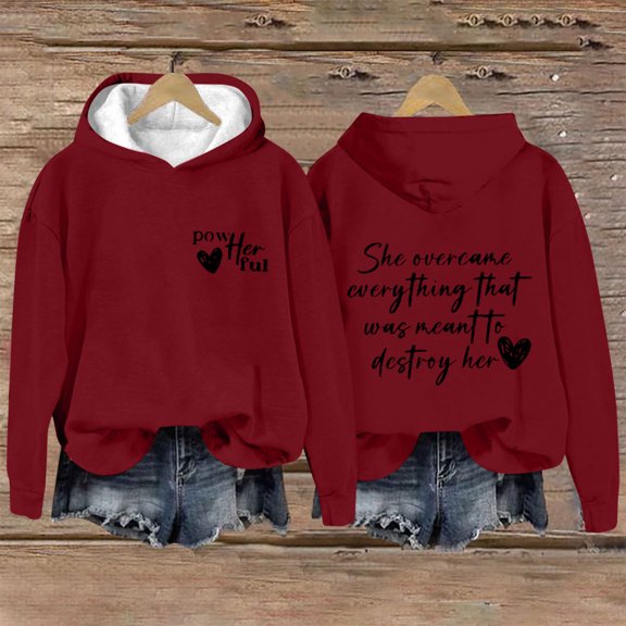 Yteetum Valentines Hoodies for Women Oversized Letter Printed Fleece Pullover Hooded Sweatshirts Top Womens Casual Valentine's Day Printed Loose Fits Long Sleeve Hoodies Fall Winter Clothes