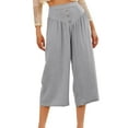 thumbnail image 1 of Yteetum Wide Leg Pants Woman Elastic High Waisted Drawstring Linen Cropped Pants Womens Casual Solid Cotton Linen Loose Fitting Comfy Lightweight Straight Leg Pants with Pockets, 1 of 7