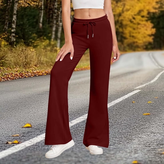 Yteetum Wide Leg Sweatpants for Women Oversized Elastic Waisted Drawstring Athletic Baggy Flared Sports Sweatpants Womens Solid Loose Straight Leg Workout Pant Plus Size Running Fitness Sweatpants