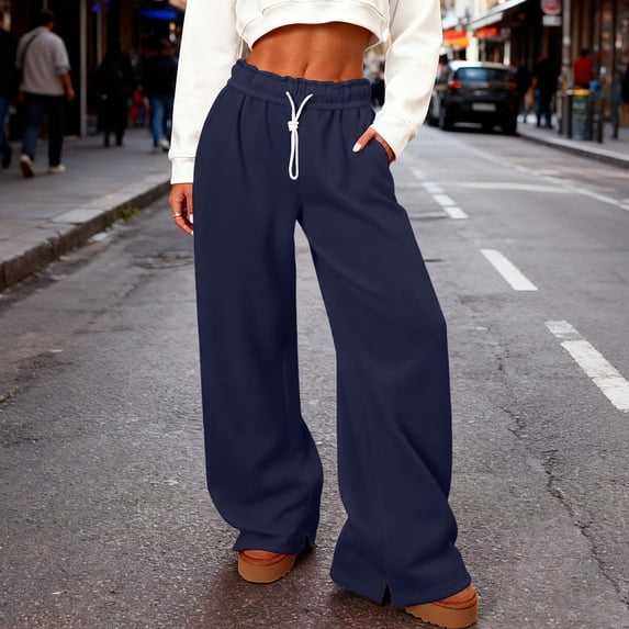 Yteetum Wide Leg Sweatpants Women Plus Size Baggy High Waist Stretch Athletic Joggers Pants Womens Casual Solid Oversized Loose Elastic Waist Drawstring Running Fitness Straight Leg Workout Sweatpant