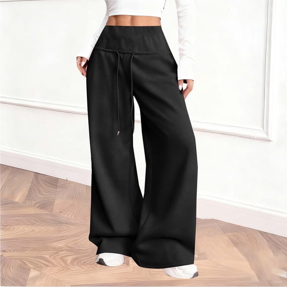 Yteetum Wide Leg Sweatpants for Women Plus Size High Waist Wide Leg Athletic Jogger Pants Womens Casual Solid Baggy Comfy Drawstring Running Gym Fitness Sport Pant with Pockets