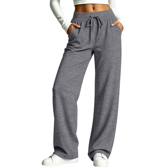 Yteetum Wide Leg Sweatpants Womens High Waisted Baggy Drawstring Jogging Pants Women Fall Winter Solid Elastic Waist Loose Comfy Workout Gym Sweatpant