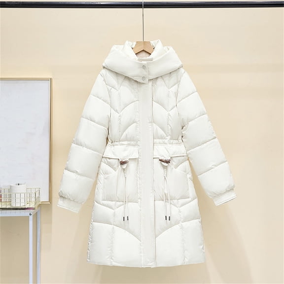 Yteetum Winter Coats for Women Oversize Thickened Horn Button Waist-Cinching Mid Length Coats Outwear Womens Casual Solid Loose Puff Jackets Long Sleeve Padded Quilted Coats Fall Winter Clothes