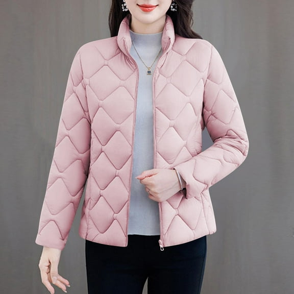 Yteetum Winter Padded Quilted Coats for Women Oversize Short Cotton-Padded Jackets Light Thin Quilted Lattice Parkas Casual Thickened Loose Zipper Long Sleeved Parkas Coats Fall Winter Clothes