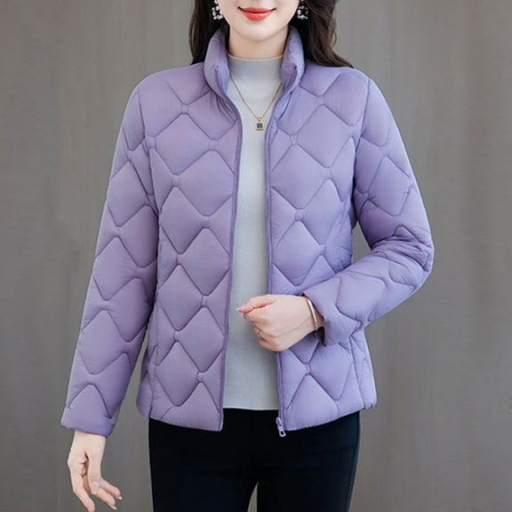 Yteetum Winter Padded Quilted Coats for Women Oversize Short Cotton-Padded Jackets Light Thin Quilted Lattice Parkas Casual Thickened Loose Zipper Long Sleeved Parkas Coats Fall Winter Clothes