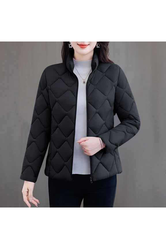 Winter Padded Quilted Coats for Women Oversize Short Cotton-Padded Jackets Light Thin Quilted Lattice Parkas Casual Thickened Loose Zipper Long Sleeved Parkas Coats Fall Winter Clothes