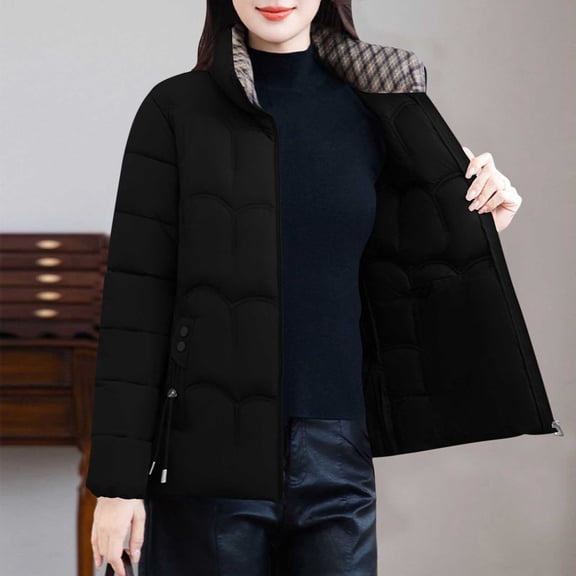 Yteetum Winter Padded Quilted Coats for Women Oversize Short Cotton-Padded Jackets Light Thin Quilted Lattice Parkas Womens Casual Thickened Loose Zipper Long Sleeved Parkas Coats Fall Winter Clothes