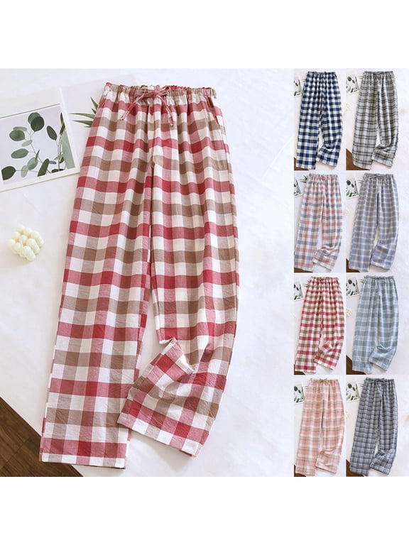 Women's Cotton Pajama Lounge Pants Soft Drawstring Plaid Pajama Pant Casual Checked Loose Comfy Sleeping Pant