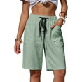 thumbnail image 1 of Yteetum Women's Bermuda Shorts Summer Elastic Waist Drawstring Knee Length Shorts Casual Solid Loose Fits Lightweight Comfy Workout Shorts, 1 of 7