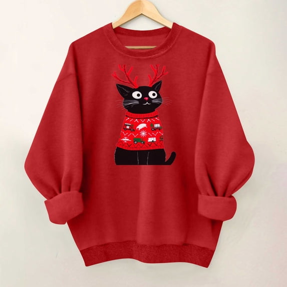Yteetum Women's Chirstmas Sweatshirts Oversized Crewneck Merry Christmas Printed No Hood Sweatshirt Casual Round Neck Loose Lightwieght Comfy Long Sleeve Hoodless Sweatshirt