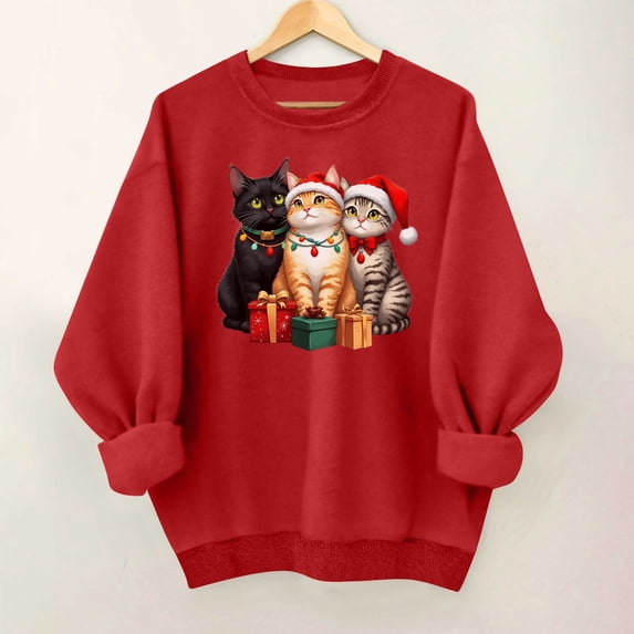 Yteetum Women's Chirstmas Sweatshirts Oversized Crewneck Merry Christmas Printed No Hood Sweatshirt Casual Round Neck Loose Lightwieght Comfy Long Sleeve Hoodless Sweatshirt