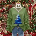 thumbnail image 1 of Yteetum Women's Christmas Crewneck Sweatshirts Oversized Christmas Tree Print Pleated Ruffle Trim Pullover Hoodless Sweatshirts Womens Casual Xmas Graphic Round Neck Loose Lantern Sleeve Sweatshirts, 1 of 5