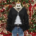 thumbnail image 1 of Yteetum Women's Christmas Crewneck Sweatshirts Oversized Christmas Tree Print Pleated Ruffle Trim Pullover Hoodless Sweatshirts Womens Casual Xmas Graphic Round Neck Loose Lantern Sleeve Sweatshirts, 1 of 5