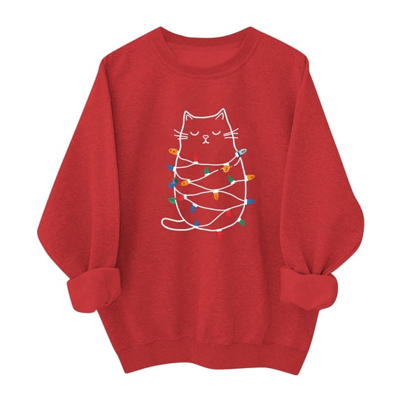 Yteetum Women's Christmas Hoodless Sweatshirts Oversized Crewneck Long Sleeve Shirts Women Casual Graphic Printed Round Neck Loose Lightweight Comfy Sweatshirt