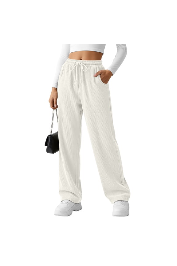 Women's Corduroy Pants Plus Size Slim Fits Elastic Waisted Drawstring Lounge Pants Womens Casual Solid Oversized Loose Fits Comfortable Trousers Straight Leg Work Pant Fall Spring Clothes