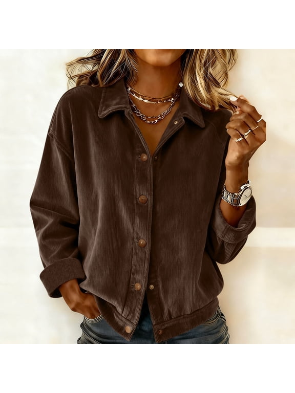 Women's Corduroy T Shirts Oversized Lapel Button Down Long Sleeve Shirt Top Womens Casual Solid Plus Size Turndown Collared Loose Cozy Comfy Tee Office Work Dressy Blouses Fall Spring Clothes