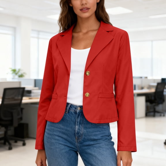 Yteetum Women's Cropped Blazer Oversized Lapel Single Breasted Button Blazer Business Suit Jacket Top Womens Casual Solid Plus Size Turndown Collar Lightweight Loose Comfy Long Sleeve Office Blazer