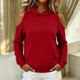 thumbnail image 1 of Yteetum Women's Fall Winter Hoodies Oversized Long Sleeve Openwork Off the Shoulder Hoodie Womens Casual Solid Loose Comfy Hooded Sweatshirts, 1 of 6